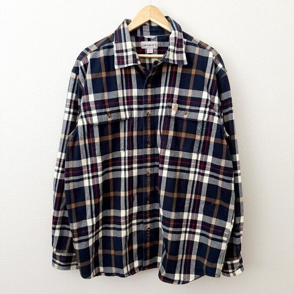 CARHARTT | Hubbard Classic Plaid Long Sleeve Shirt Thick Flannel Tavy Tan | XL - Picture 2 of 10